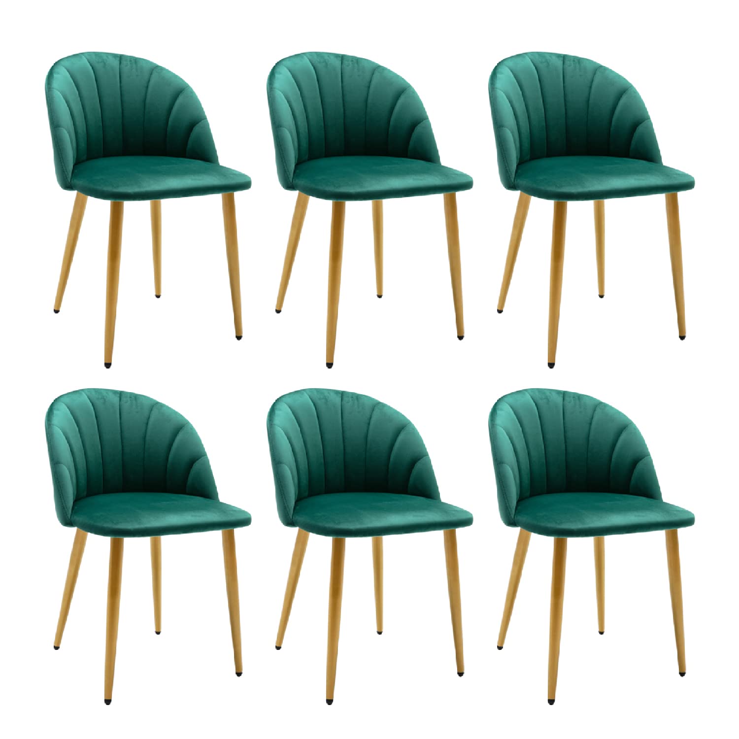 NrizcModern Velvet Dining Chairs Set of 6, Mid Century Modern Upholstered Accent Leisure Chairs with Metal Legs, for Living Room/Bedroom/Kitchen/Vanity (Green)