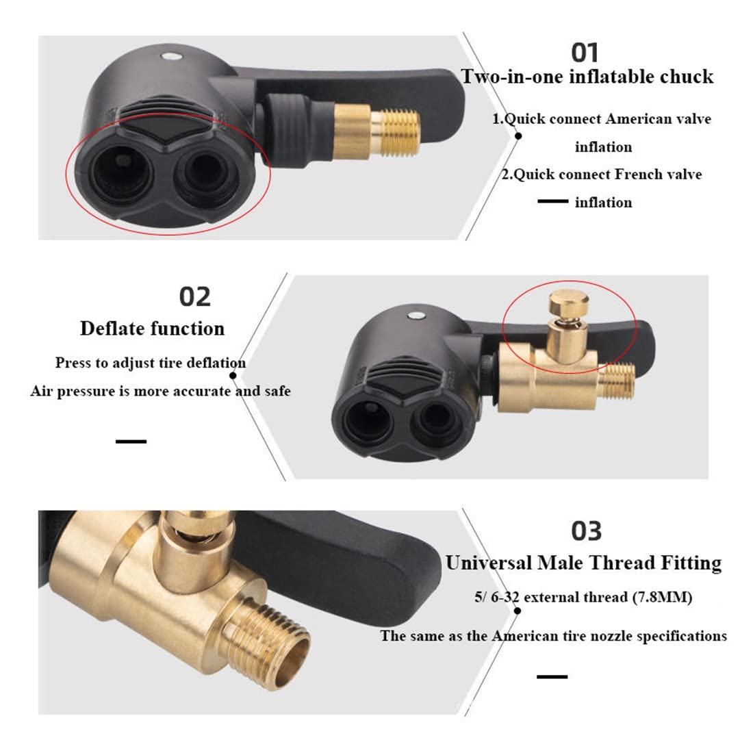 2 Pezzi Connettore Valvola Pneumatica Universale 7.8mm - Adattatore Per Gonfiaggio Auto, Bici, Moto - Foto 5