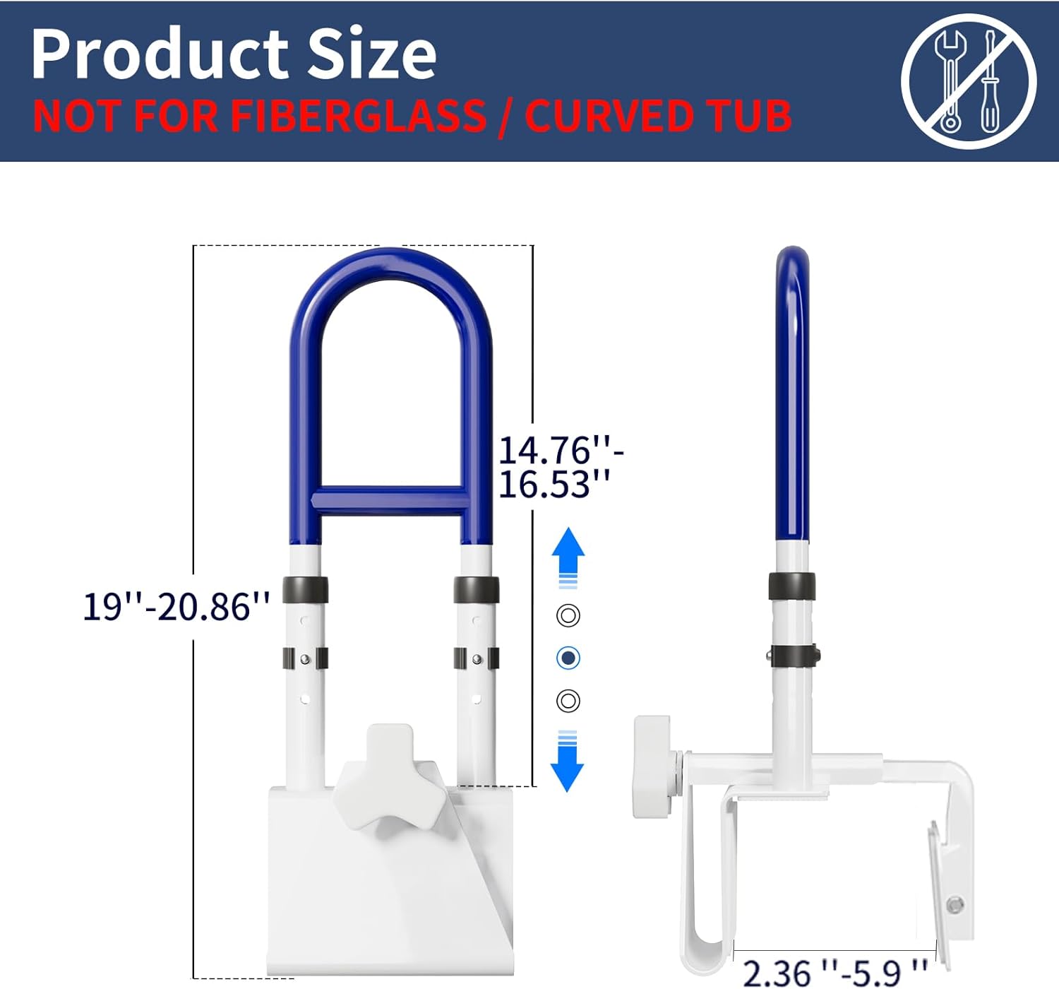 Adjustable Bathtub Handle, Shower Grab Bars for Elderly, Elderly and Disabled, Bathroom Safety Rails Non-Slip Grip, Supports 300 lbs