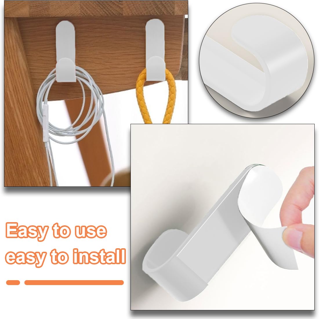 Ganci Adesivi, 6 Pezzi Ganci in Plastica, Ganci da Parete Adesivi, Portasciugamani, per Cucina, Bagno, Soggiorno, Bianco