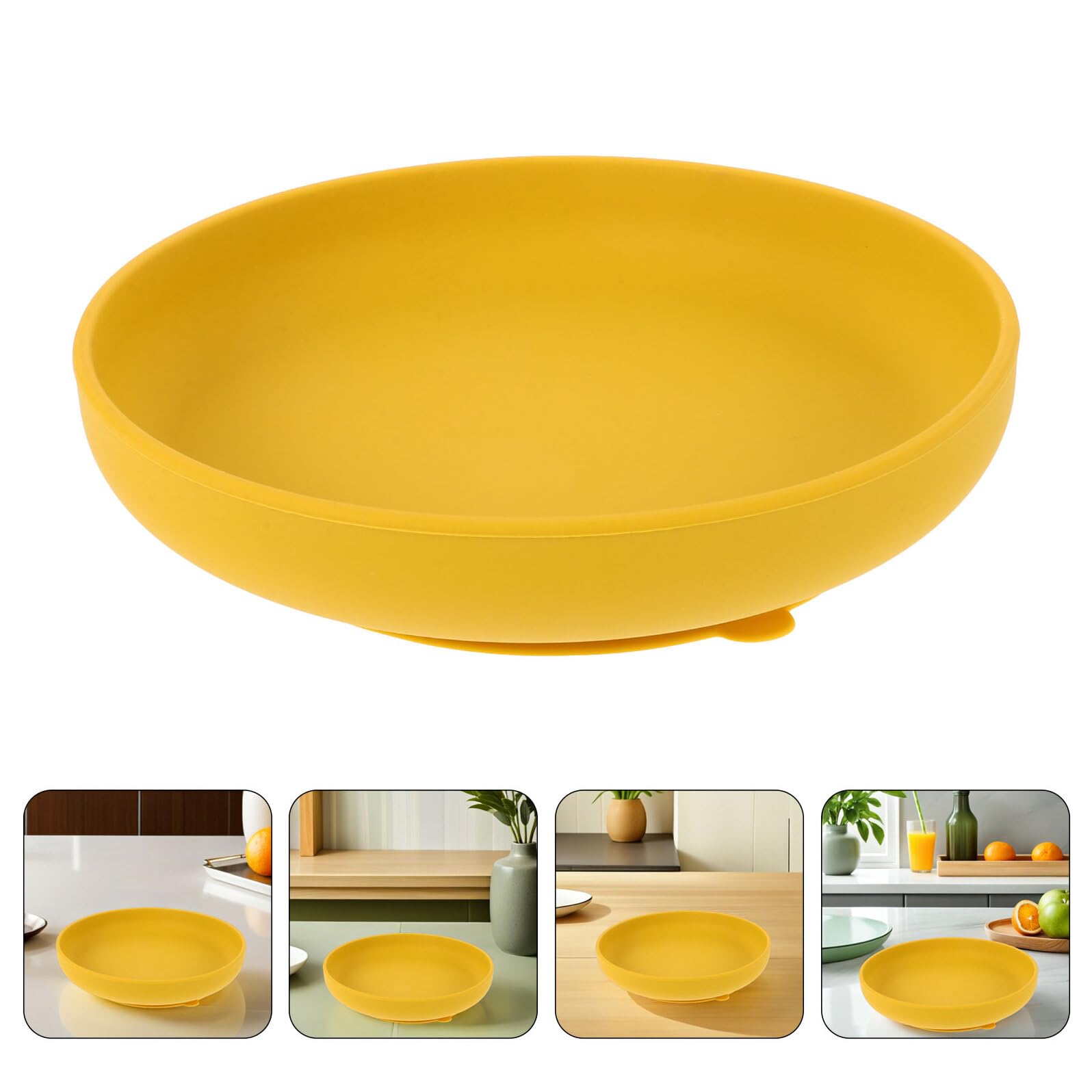 SOIMISS Piatti Rotondi in Silicone Base Ventosa 2pezzi Anti Rovesciamento per Adulti e Disabili in Casa o Strutture di Giallo
