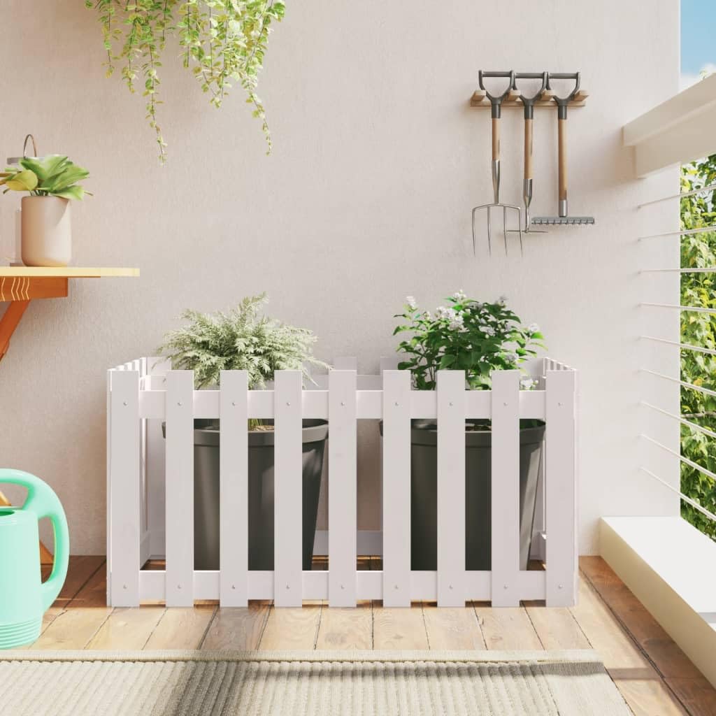 WKIEQACO Home & Garden,Furniture-Garden Raised Bed with Fence Design White 100x50x50 cm Solid Wood Pine