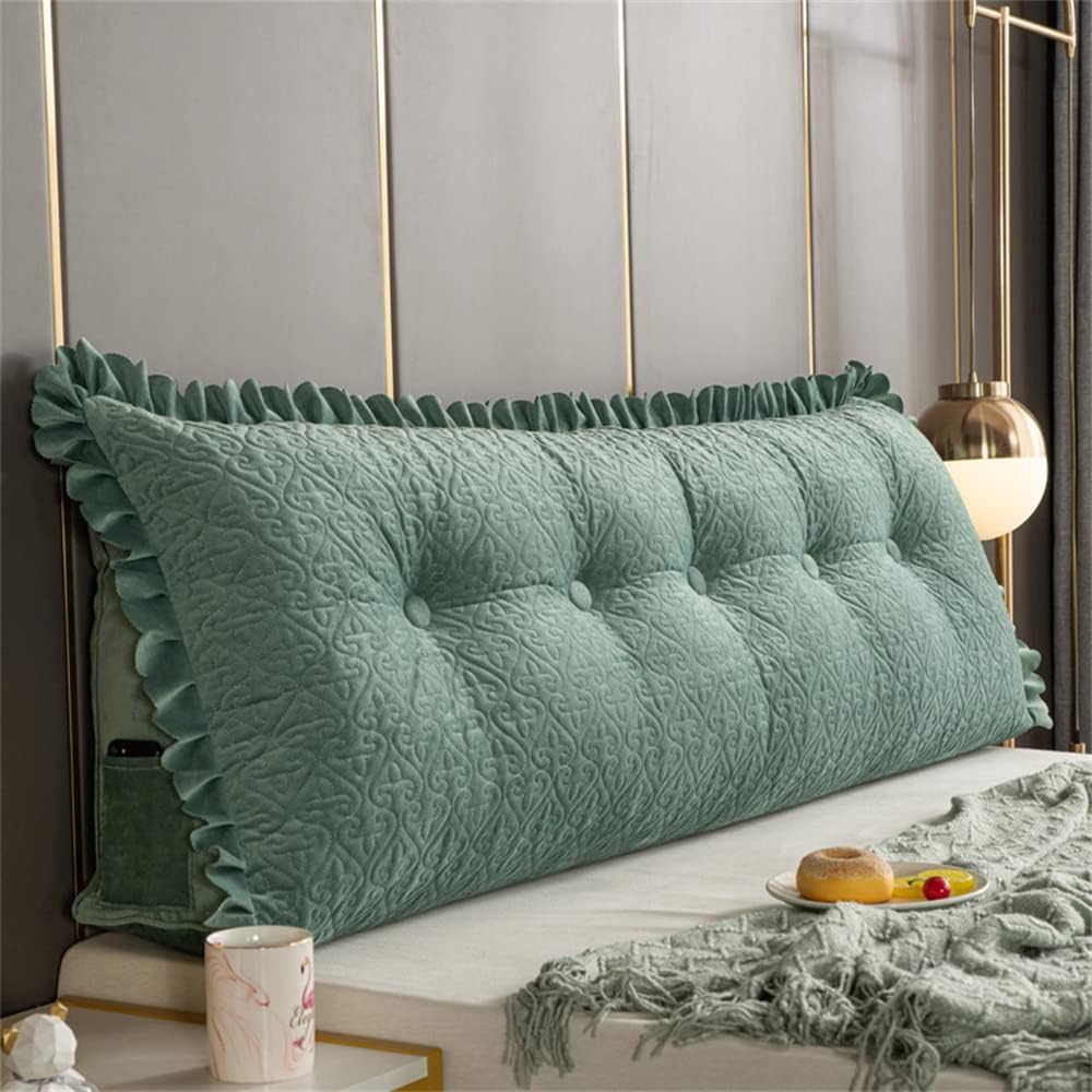 Large Reading Wedge Pillow, Bed Rest Headboard Cushion Headboard Pillow Bolster Cushion for Twin Full Queen King Daybed Bed Bunk Bed,Green,59"/150cm