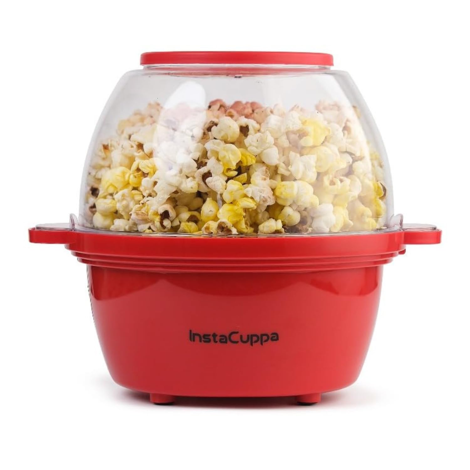 InstaCuppa Electric Popcorn Maker | Automatic One-Button Non-Stick Popper | Large Transparent Lid as Serving Bowl | Butter & Seasoning Tray | Cool-Touch Base | Quick Healthy Snack Solution for Moms