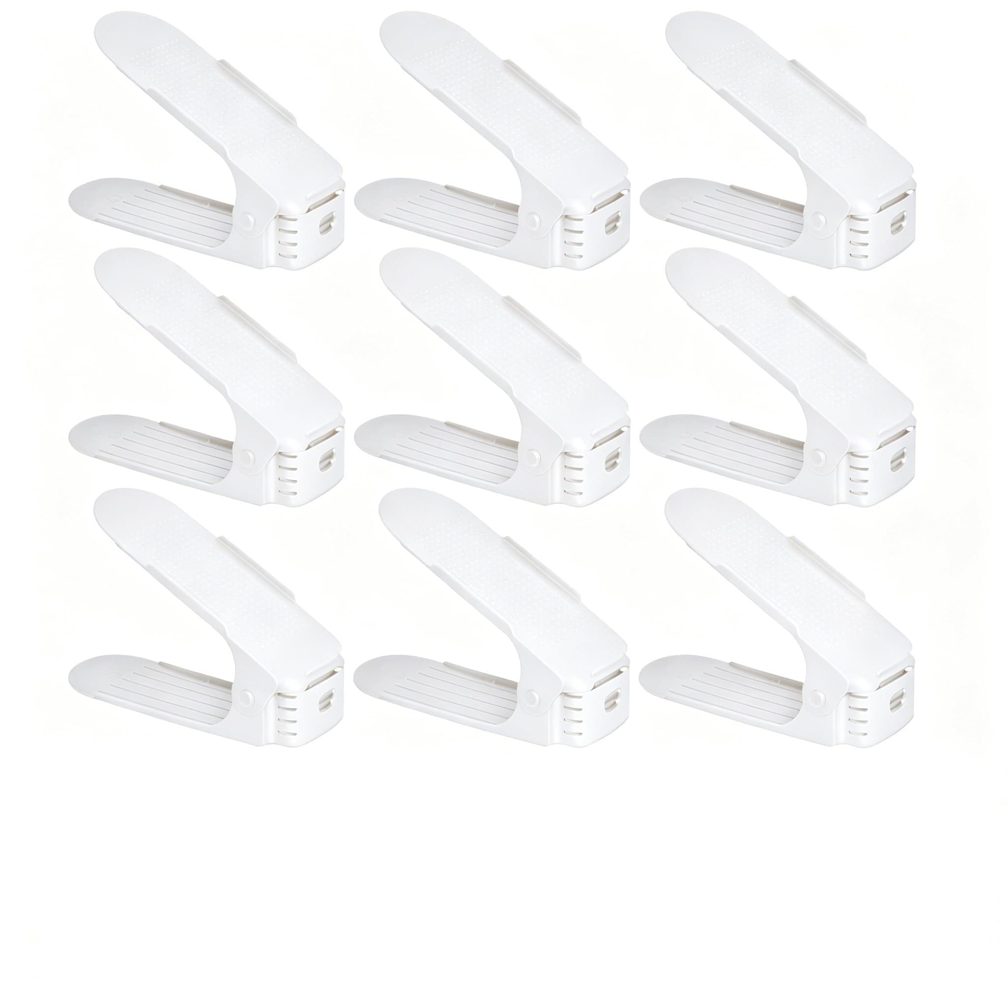 Yunvin Shoe Slots, Pack Of 10 Adjustable Shoe Stacker Storage Organiser with 3-Level Height, Space Saving and Non-Slip, Shoe Holder Set, Plastic, White