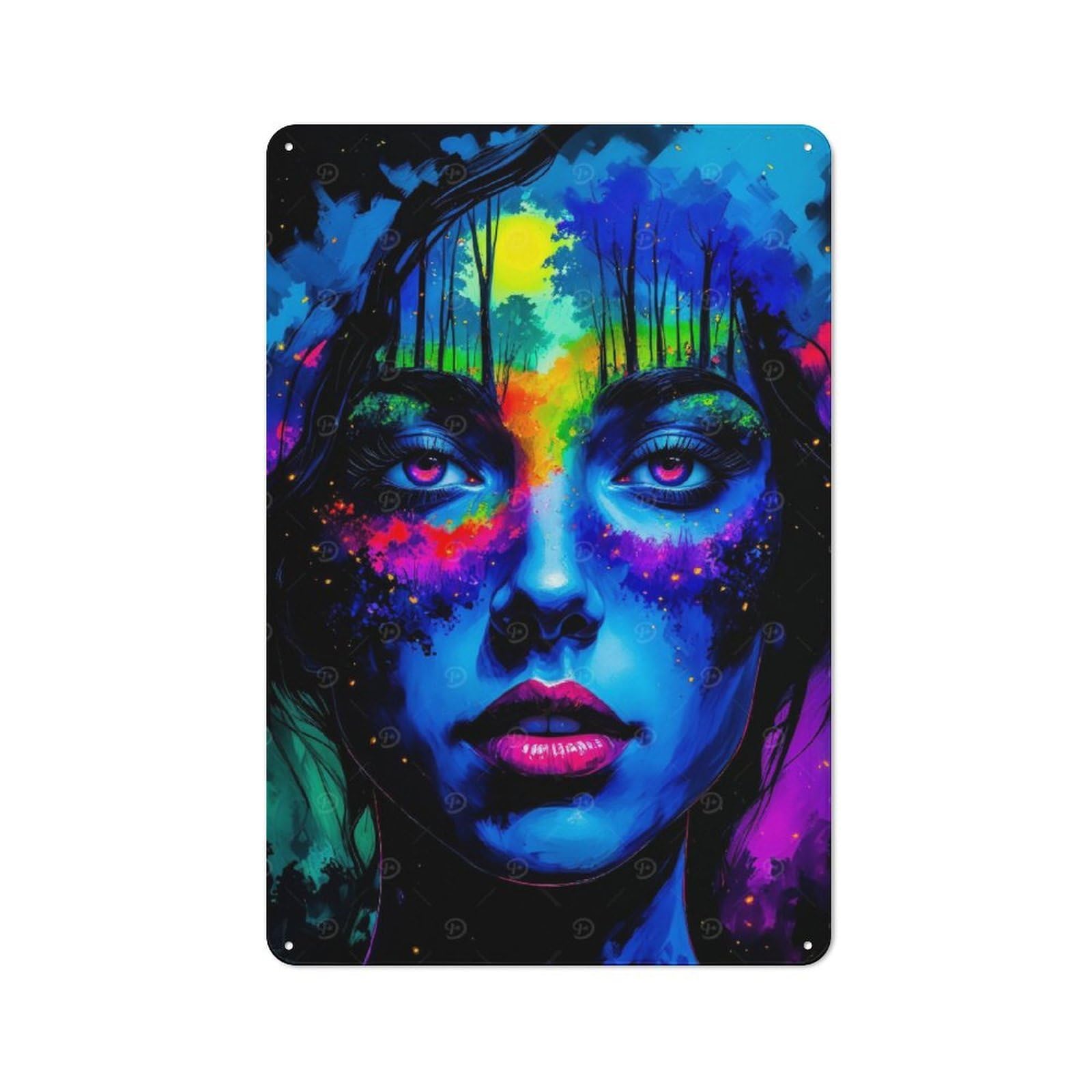 Junmoney Colorful Woman With Forest Silhouette 30X20cm Rustic Metal Sign With For Guest Room Or Hallway, For Vintage Wall Decor Fans, For Metal Sign Collectors