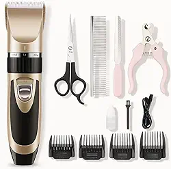 Kit Tosa para Pets Cães e Gatos Máquina Silenciosa Aparador de Pelos Recarregável Bivolt com Acessórios Profissional