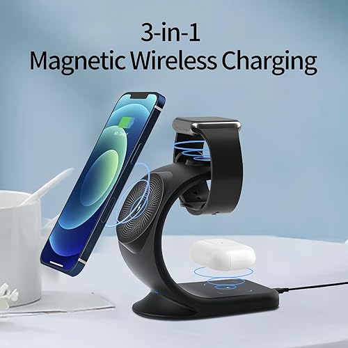 Miniatura 2 de MMOBIEL Estación de carga inalámbrica compatible con iPhone, Apple Watch y AirPods - Soporte de cargador inalámbrico 3 en 1 de 18 W - Base de carga