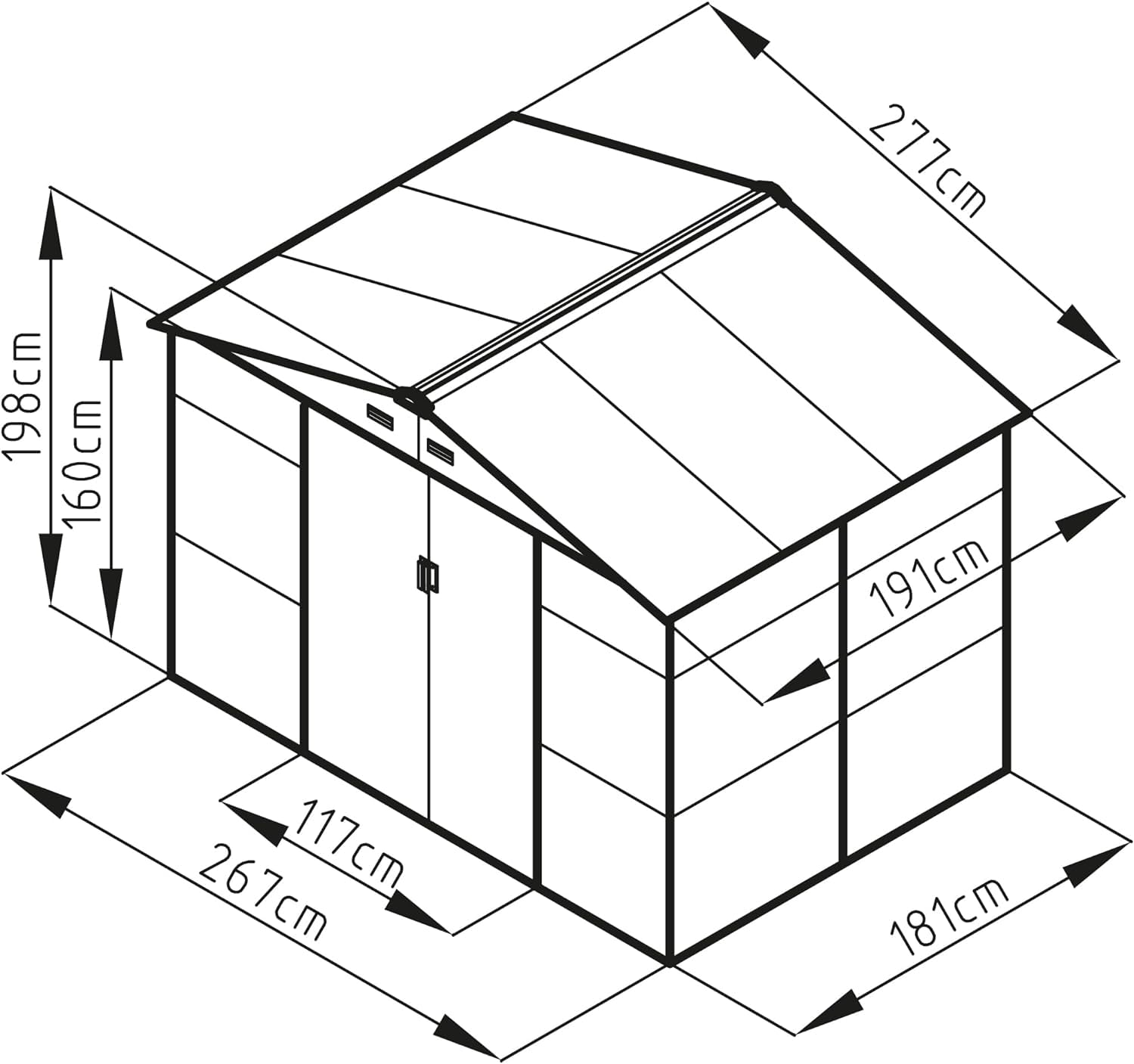 Domek ogrodowy G21 GAH 529, 277 x 191 cm, antracytowy, łatwy montaż, 5,3 m², ocynkowana powierzchnia, kratka wentylacyjna
