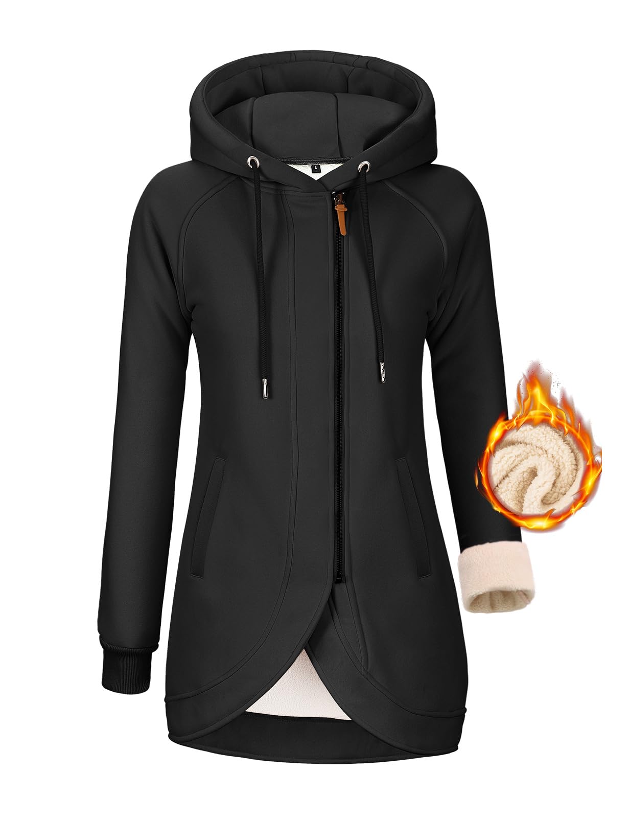 UMIPUBO Felpa Donna con Cappuccio Invernale Felpe con Zip Fodera in Pile Hoodie Sweatshirt a Manica Lunga Caldo Lungo Giacca con Tasche Cotone Termica Cappotto Pullover