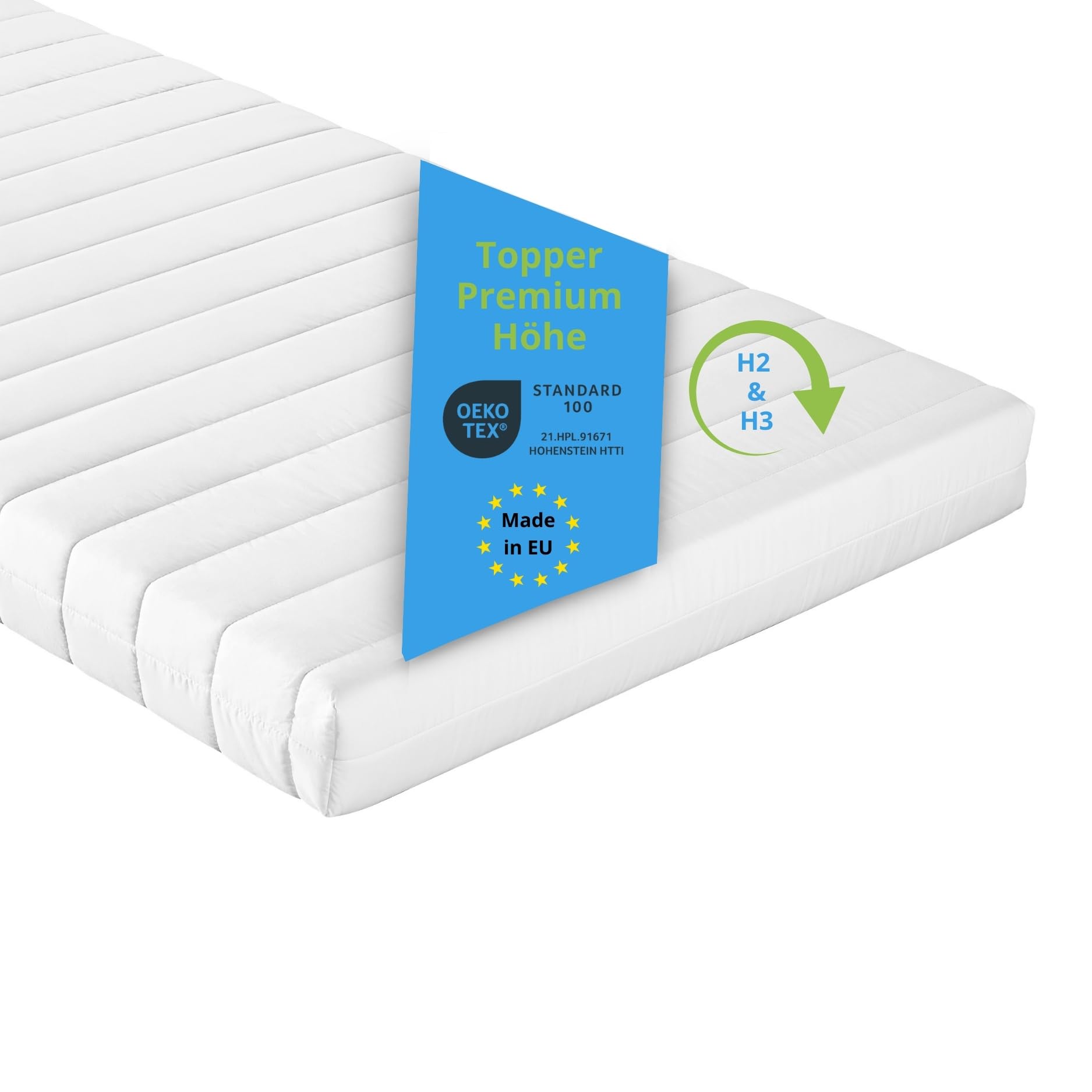 Bodyprotect Matratzentopper 120x200cm, 10cm hoch, Kaltschaum Matratzen/Mattress Topper, H2 & H3, Matratzenauflage 120x200 cm, Made in EU, Waschbar, Oeko-Tex