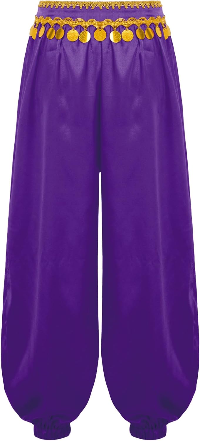 Linjinx Kids Girls Belly Dance Pants Stage Performance Themed Party Comfort Fit Halloween Wear Zippered Garment