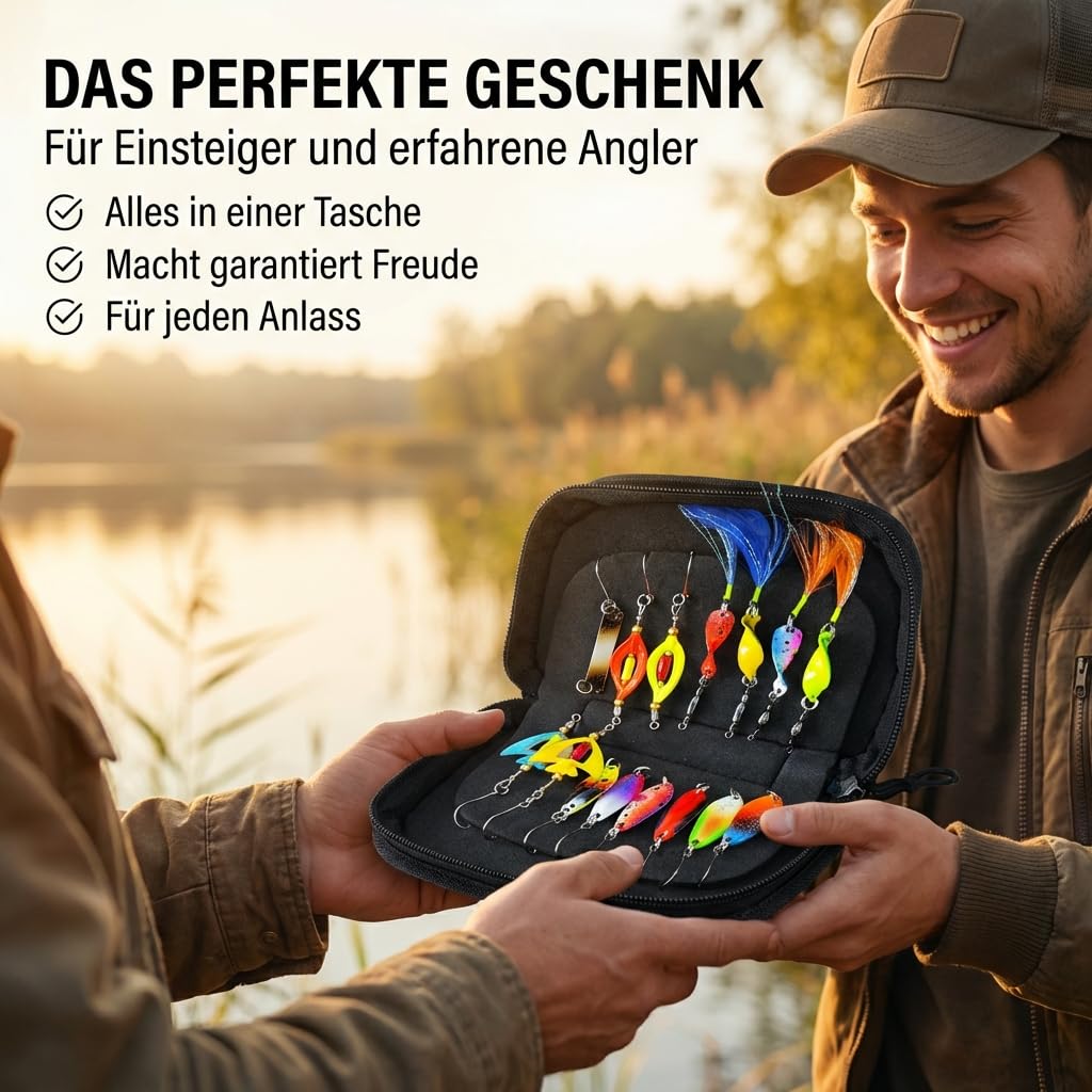 Neu Alle Forellen Köder Neuheiten 2025 in Einer Spoon Tasche | Forellen Set 15 Spoons Forelle 2g, 3g, 3,5g, 4g | Uv-Aktive Forellenköder für jedes Wetter und Wasser | Angelzubehör Trout Spoon Angeln