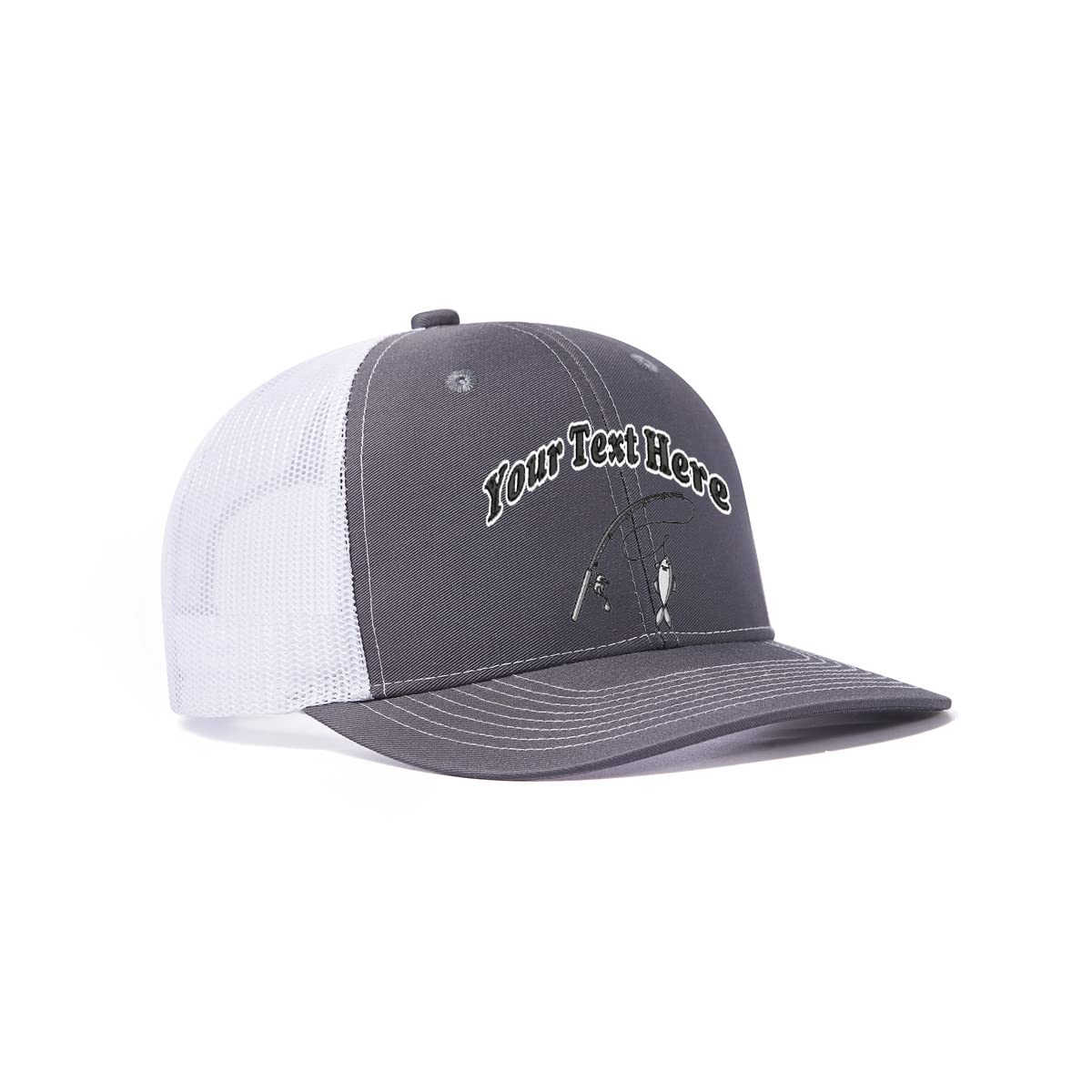 Custom Fishing Pole & Fish 112 Mesh Trucker Hats for Men Women Design Embroider Your Own Text Baseball Cap Dad Grandpa Gifts