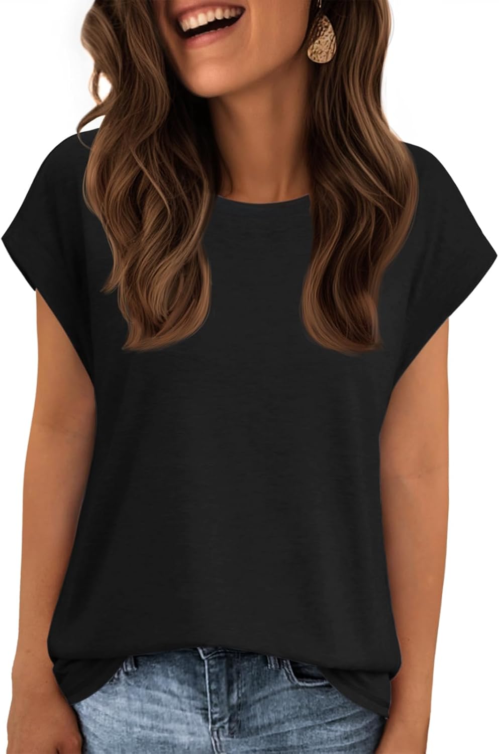ATHMILE Womens Tops Summer Basic T Shirts Business Casual Loose Fit Cap Sleeve Tee Cute Clothes Trendy Fashion Outfits