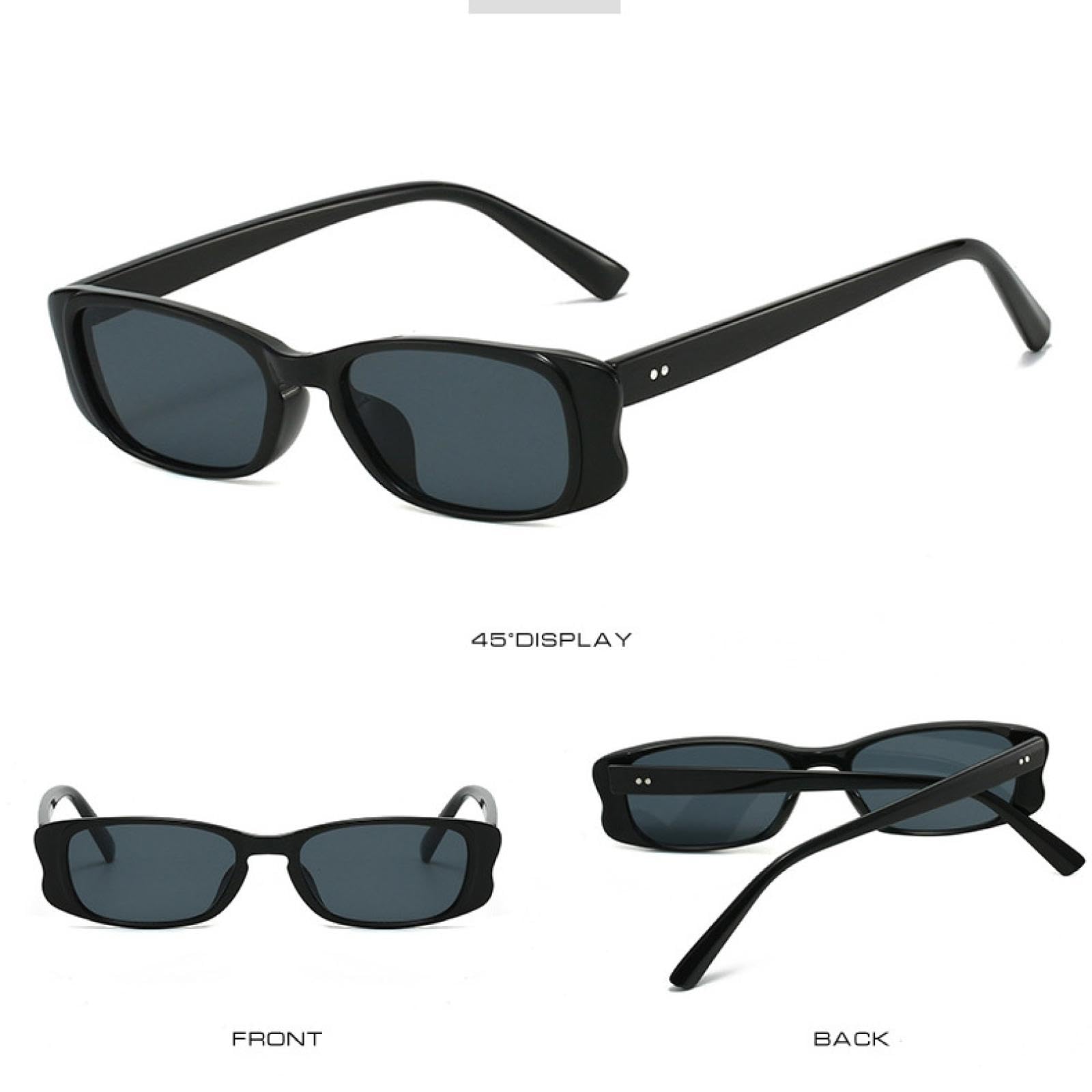 Occhiali da sole vintage piccoli da donna, alla moda, con rivetti, di lusso, UV400 (nero-nero)