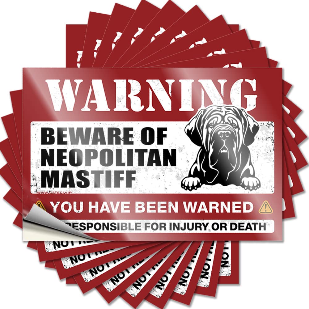 Prank Stickers Beware of Neopolitan Mastiff Funny Sticker 10 Pcs Sticker Decals for Cars Biker Helmet Stickers(6X9CM)