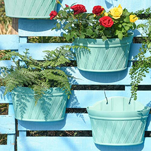 Sungmor Wall Hanging Planters,11.5 Inch Hanging Flower Pots For Railing Fence - Indoor Outdoor Balcony Wall Planter Hanging Basket, Plastic Pot Plant Container - Half Round & 3Pc Pack & Green #TOP19