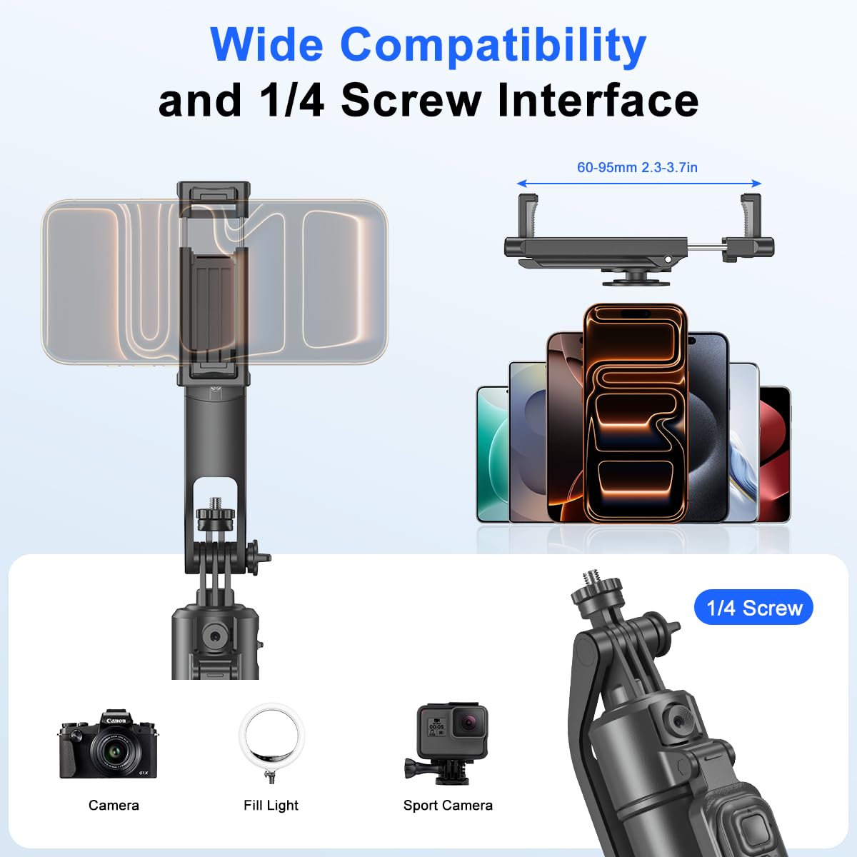 Treppiede per selfie da 176 cm, rotazione a 360°, apertura automatica, con telecomando ricaricabile, per TikTok/Vlog/Live Stream, compatibile con iPhone/Android/fotocamera/GoPro