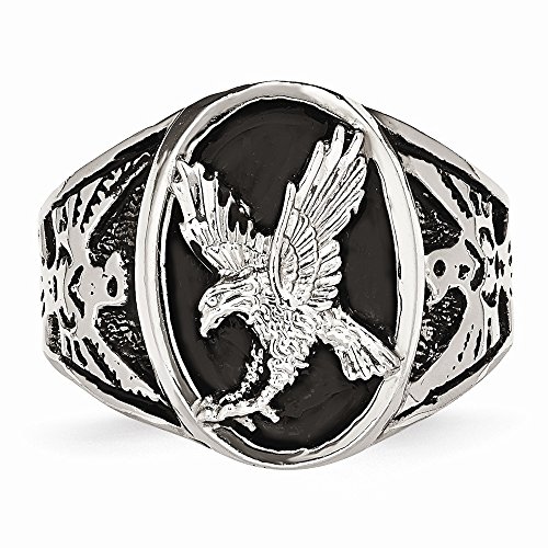 Solid Stainless Steel Polished Enameled Eagle Ring4