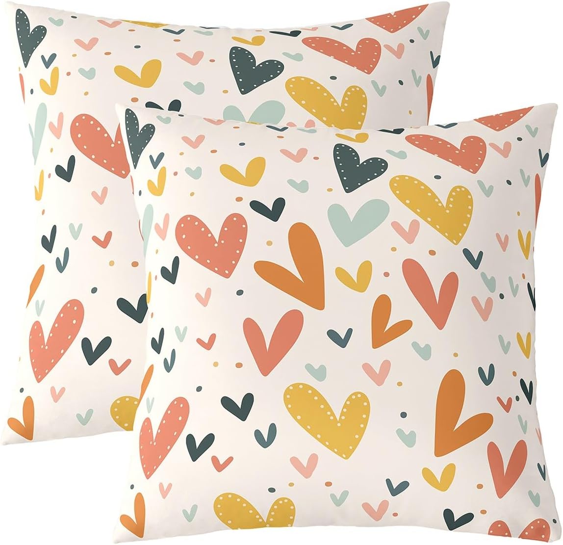Feelyou Cute Heart Square Cushion Covers Set of 4 Colorful Heart Pattern Throw Pillow Covers Rainbow Pillow Covers for Kids Kawaii Pillow Covers Room Decor 16 x 16-Inch