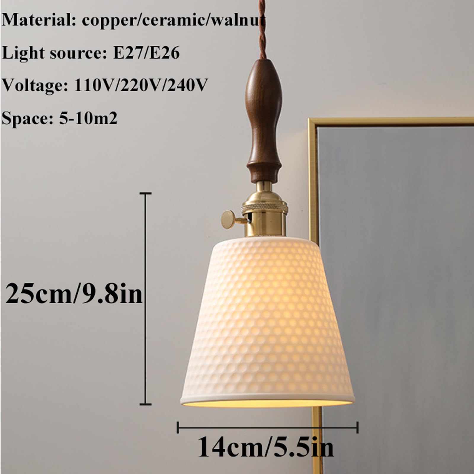 Wisząca lampa sufitowa Dekoracyjna lampa wisząca Biała ceramiczna lampa wisząca z przełącznikiem Spersonalizowane proste rustykalne oświetlenie wiszące do szafki nad