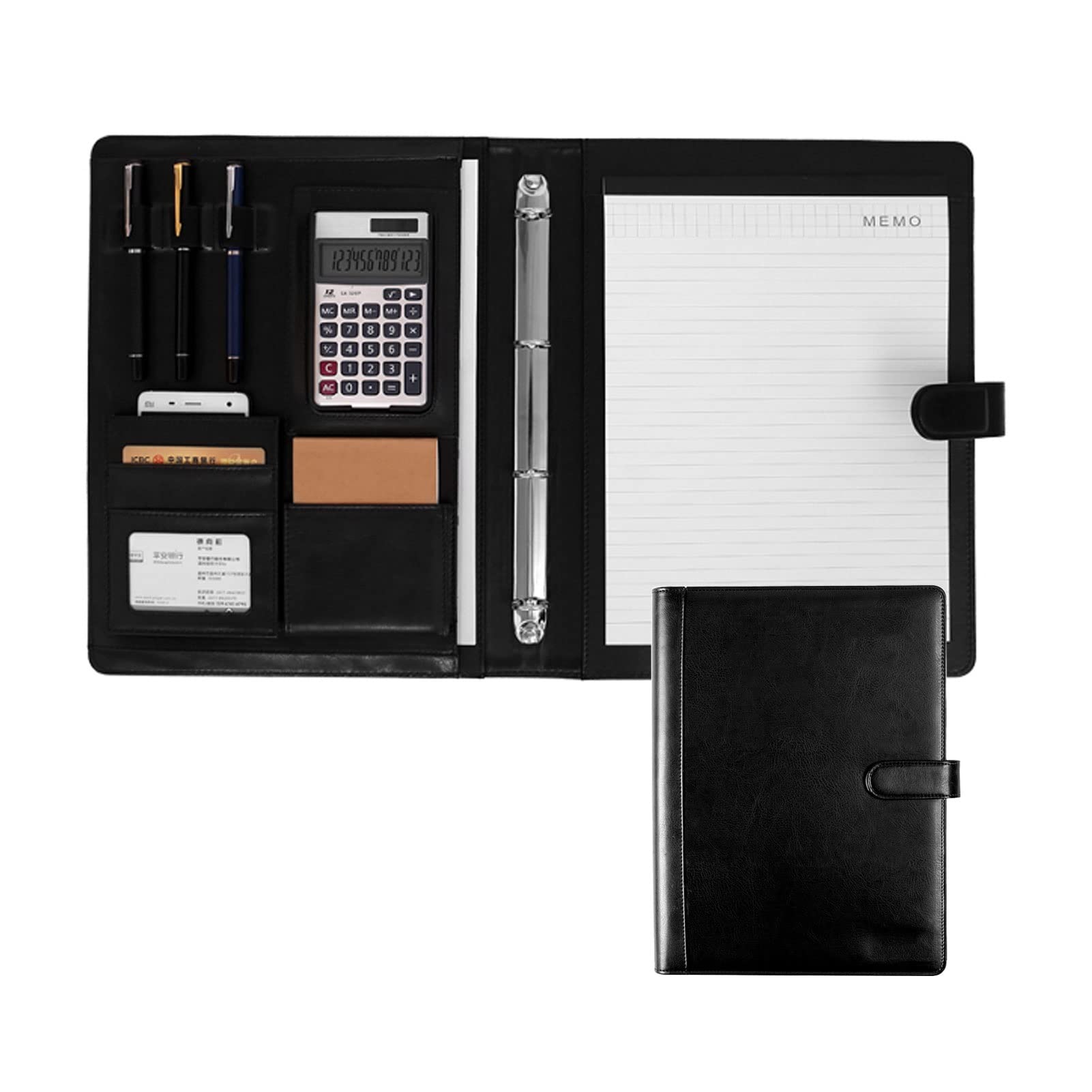 Porte Documents A4 Padfolio Portefeuille Dossier De Conférence Multifonctionnel Business Executive avec Poche pour Document pour Femmes Hommes (Color : Black)