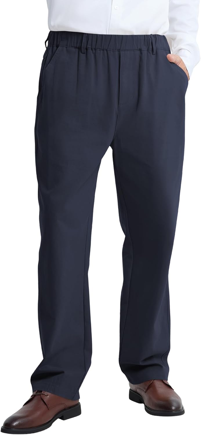 LETAOTAO Mens Elastic Waist Pants - Relaxed Fit Stretch Waistband Pull On Cotton Twill Casual Pants for Seniors