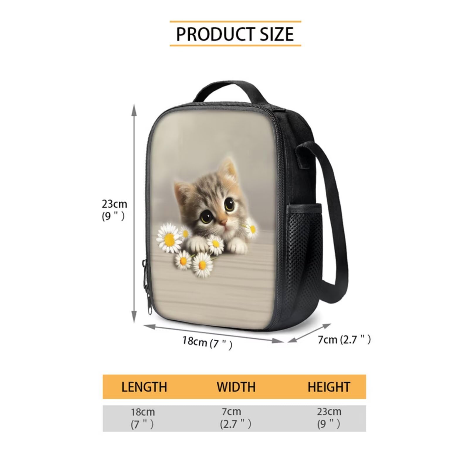 Set di zaino per la scuola per bambini, per ragazzi e ragazze, borsa portapranzo, astuccio, confezione da, Gatto Daisy Grigio