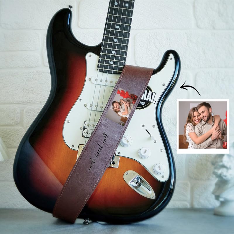 Gitarrengurt aus Leder, personalisierbar, mit Text und Logo, verstellbare Gurte für Damen, Herren, Ehefrau, Freunde, Ehemänner, Schwarz , routine
