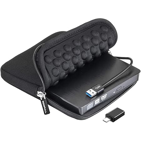 ROOFULL External CD DVD Drive USB 3.0 Type-C Portable CD ROM DVD +/-RW Optical Drive Burner Player with Protective Carrying Case Sleeve for Windows 10/11 Laptop PC, Mac OS MacBook Pro/ Air, iMac