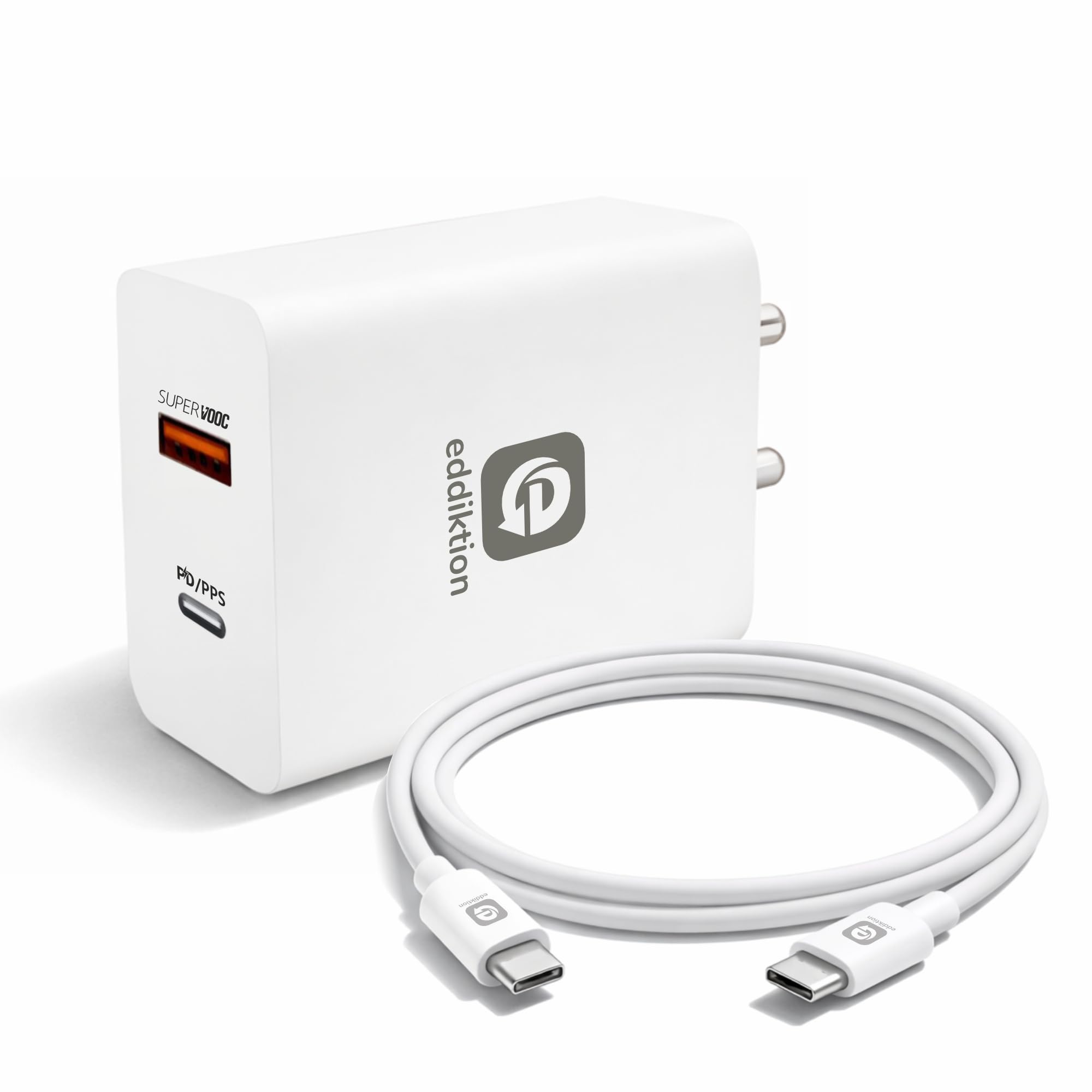 Original 65W Fast Charger Adapter with USB C Cable | Dual Port USB A + Type C PD 3.0 Supports SuperVOOC Fast Charging | Compatible with iPhones, Laptop, Samsung & More Androids | White-image-31