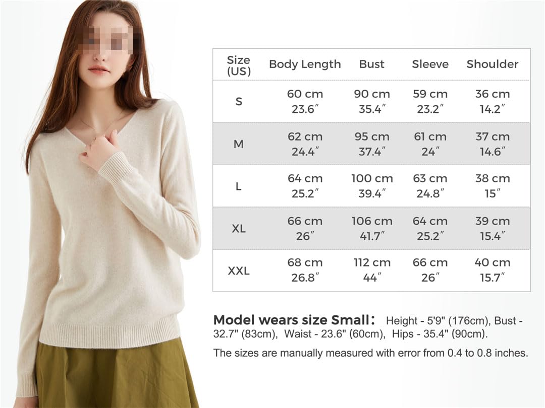Suéter De Cachemira con Cuello En V para Mujer Jersey Básico De Cachemira Tops De Punto De Manga Larga De Lana