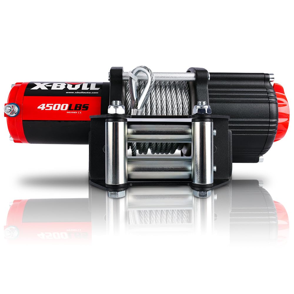 X-BULL Elektrische Winde für Quad - Durchzugskraft 4500lbs (2041kg) - Starkes und Haltbares Seil - Motorwinde Kabelzug - für Pflüge, UTV, ATV, Quad, Offroad - 40 X 12 X 12 cm - 12V, Schwarz