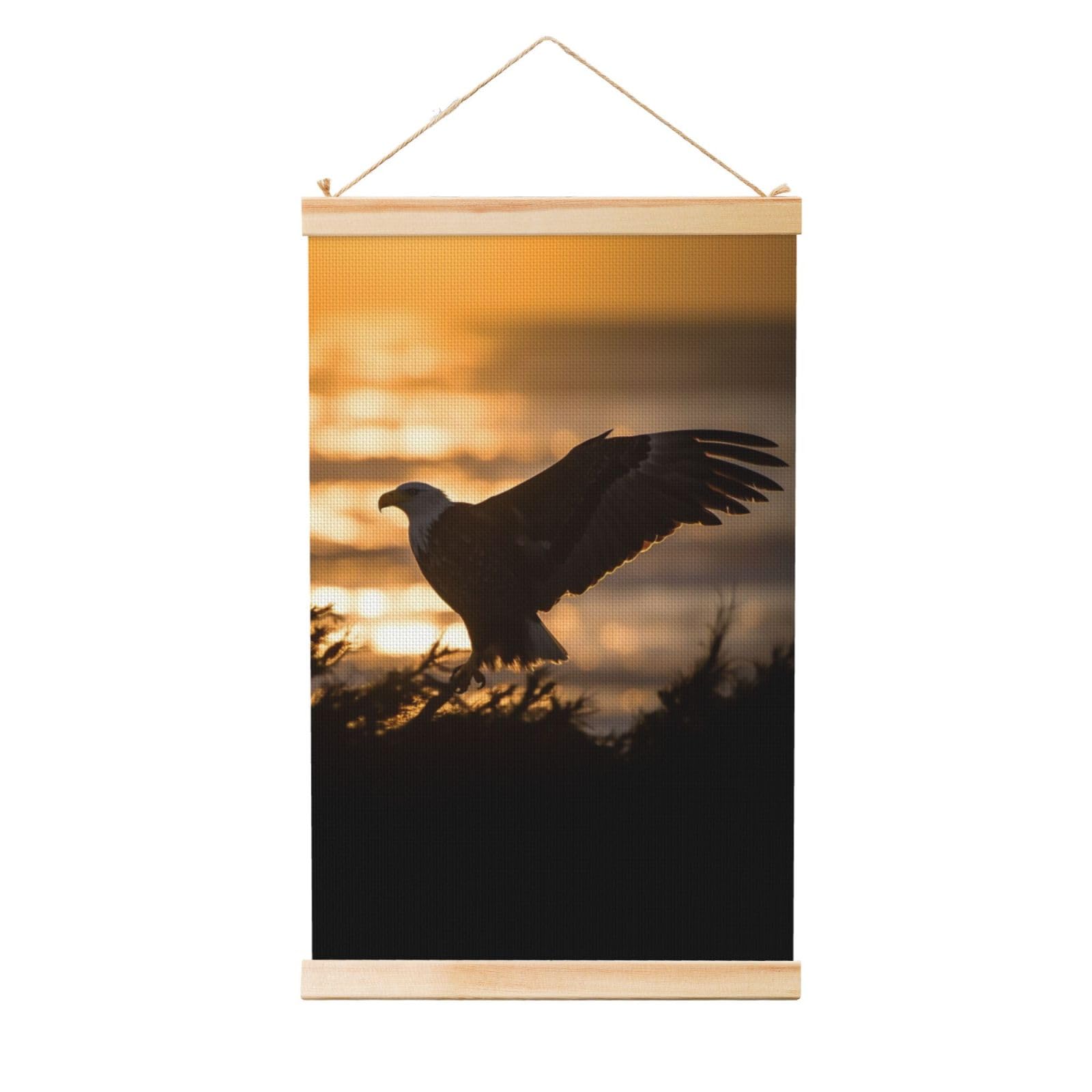 Backlit Eagle Poster Wooden Shaft Hanging Poster Wall Hanging Banner Canvas Artwork with Wood Frames 36"x24" Modern Artwork Decor Ready to Hang Wall Art for Home Decor Scroll Painting