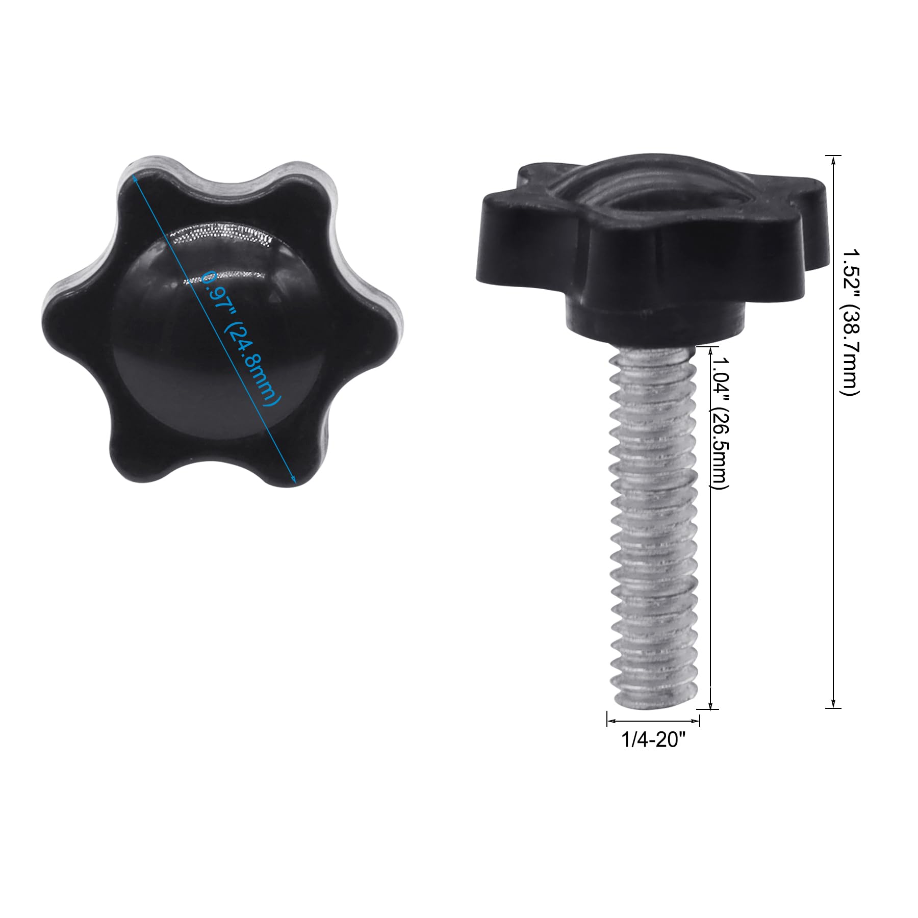 Xadnitu 10 Pieces 1/4''-20-1'' Thread Knob Plastic Star Shaped Nut