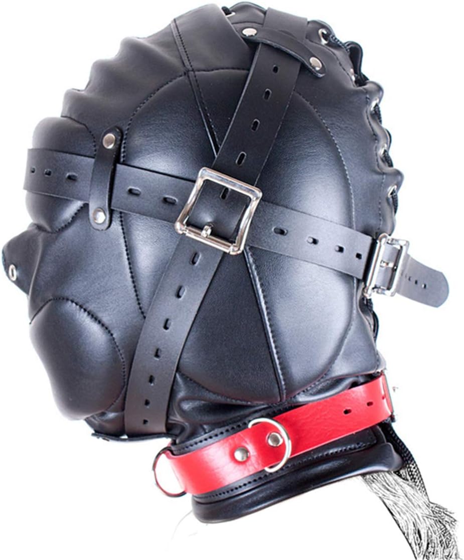Yilu Leather Bondage Mask,Black Full Face Breathable Restraint Head Hood,Adults Sex Toys SM Game,BDSM/LGBT,Lightweight Gift for Unisex Adult, Black