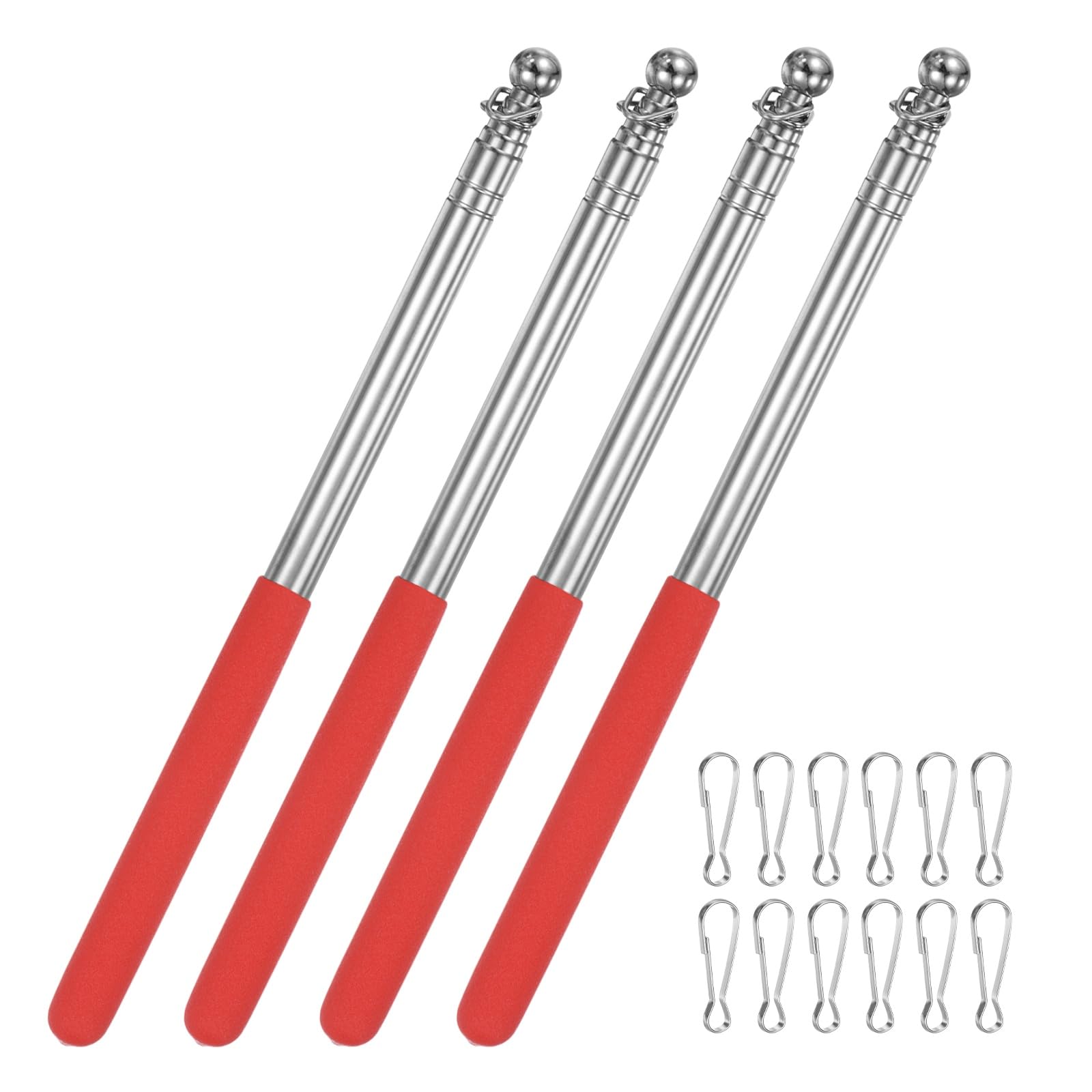 M METERXITY 4-Pack Telescopic Handheld Flagpoles, 3.9ft/1.2m Stainless Steel Handheld Portable Extendable Flagpole with Anti-Slip Grip for Guide/Teachers/Festival, Guide Flag Pole [Red]