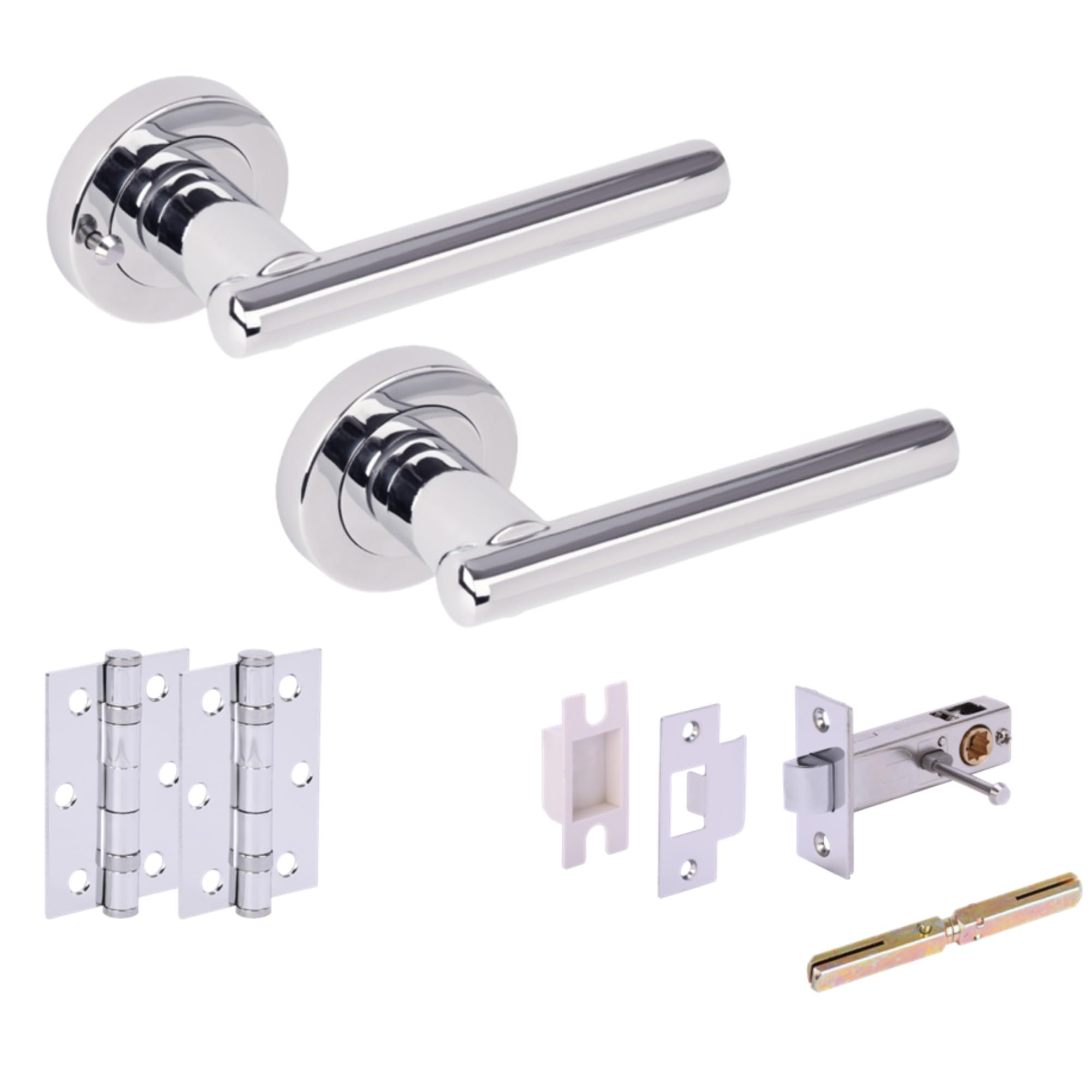 Hunta HANDLEZONE® Solus Privacy Door Handle Pack, Complete with Lever Handles, 76mm Latch, 75mm Ball Bearing Hinges - Polished Chrome
