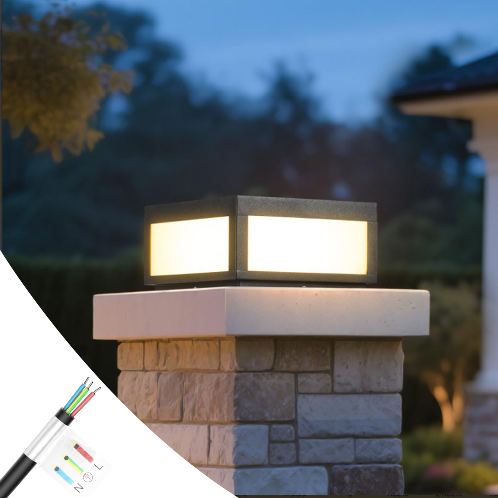 Photo 1 of MVBT Outdoor Post Lights Hard Wired, AC100-240V 11.8" Column Light, Modern Pillar Lights Outdoor Waterproof, 3000K Square Post Lamp LED Lighting, Large Gate Fence Posts Light for Garden Patio Outside