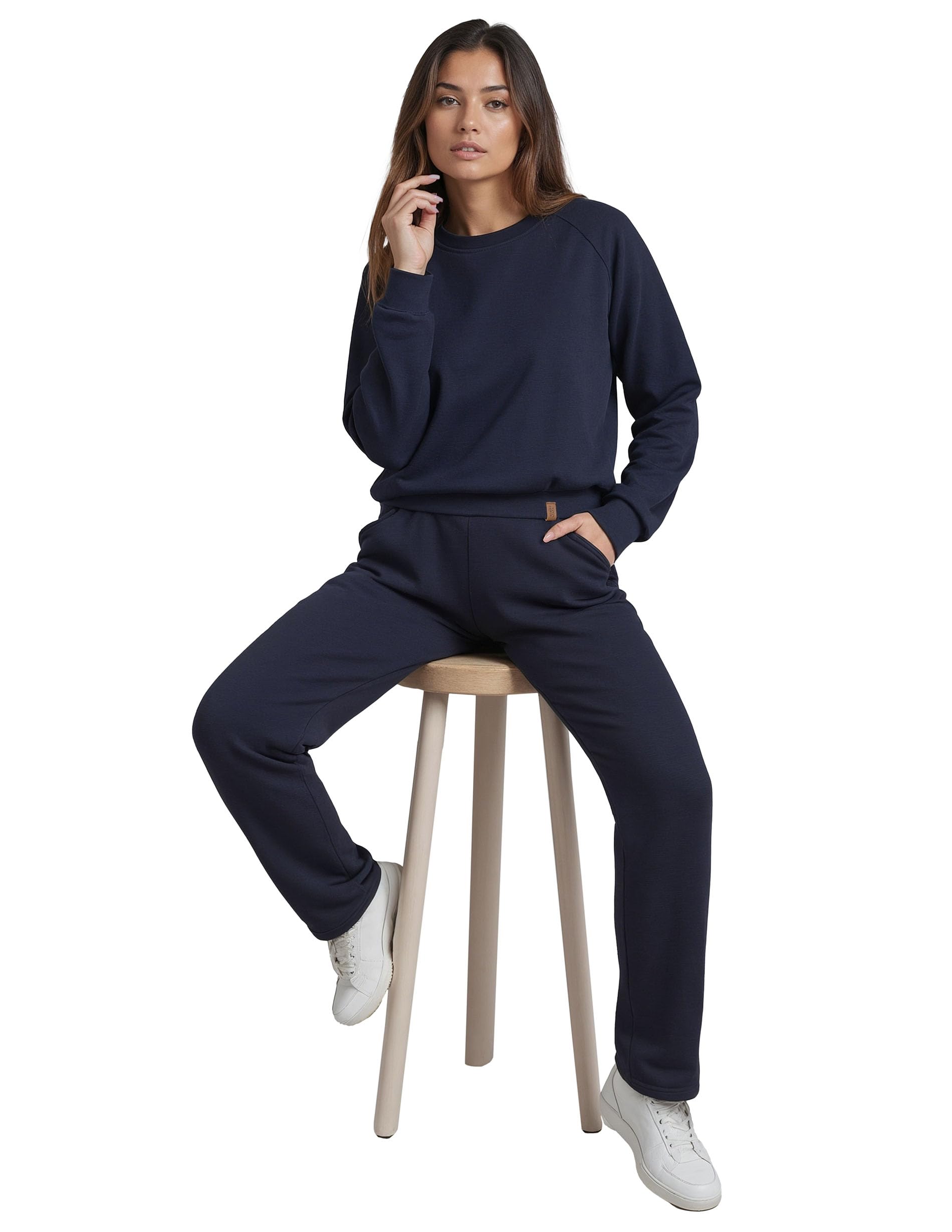 VIVISENCE Pantalon De Survêtement Femme Confortable Taille Élastique Jambes Larges Poches Latérales Tissu Doux Coton Mélangé pour Sport Maison Balade Détente Quotidienne 9102