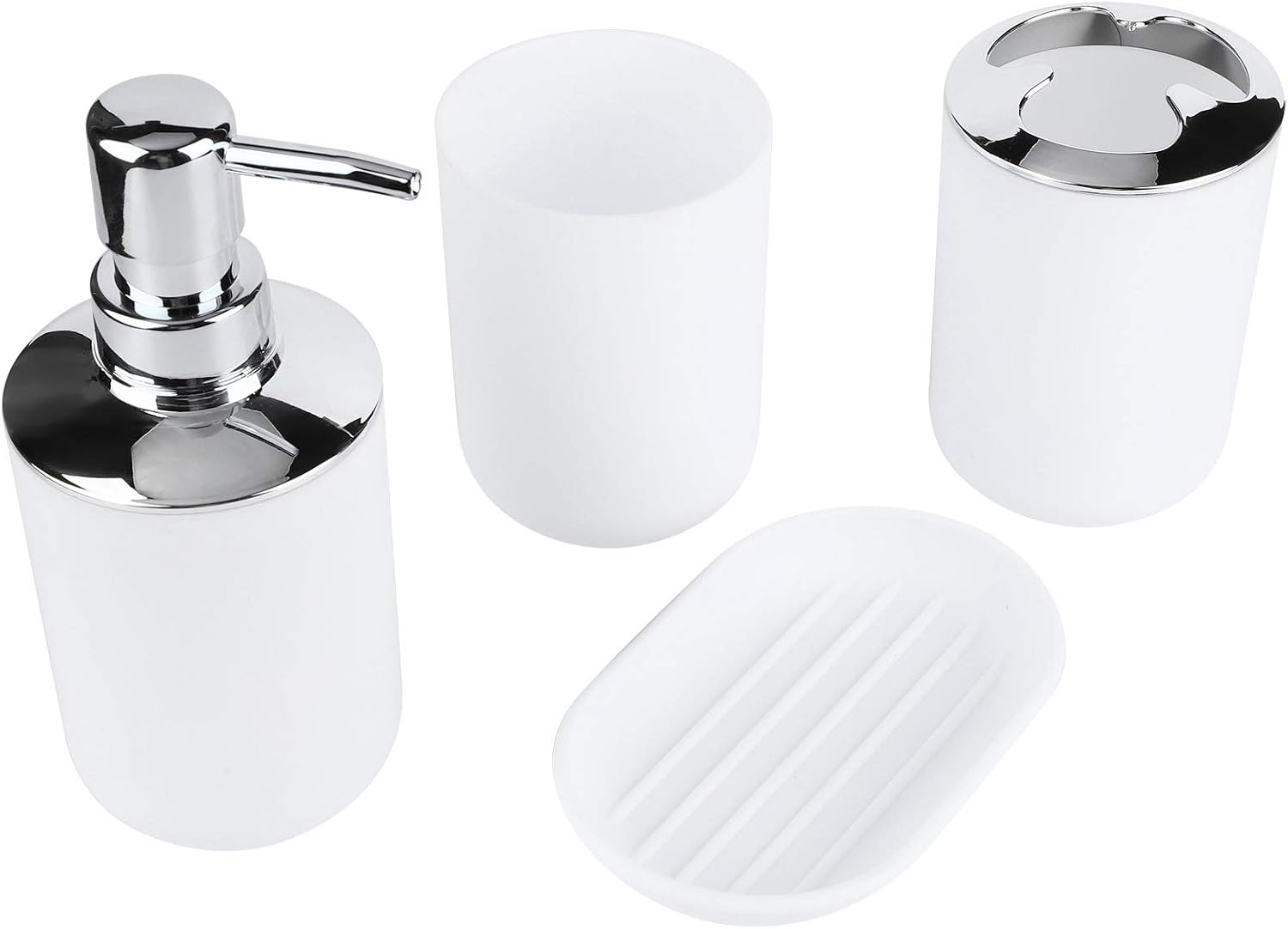 Bathroom Accessories Set, Lotion Pump Dispenser, Soap Dish, Rinse Cup, Toothbrush Holder for Counter Sink