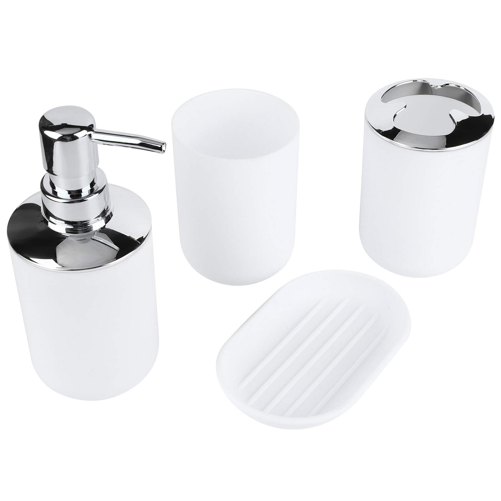 Garosa 4 Piece Ceramic Bathroom Accessories Set Complete Bath Decor Kit Includes Lotion Bottle, Storage Cup, 1 Piece of Washing Cup, Soap Box(white),Soap Dispenser Soap Dispenser - Image 4