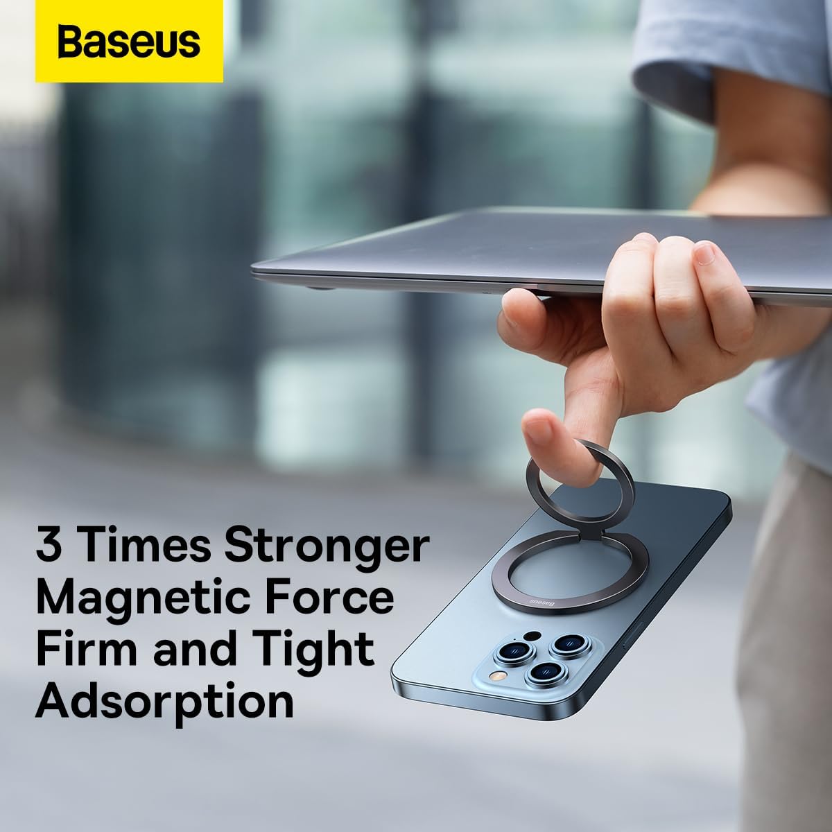Baseus Tool Halo Magnetic Ring Holder Phone Stand (5.4 Inch or Above) Aluminium Alloy, Grey (SUCH000013)