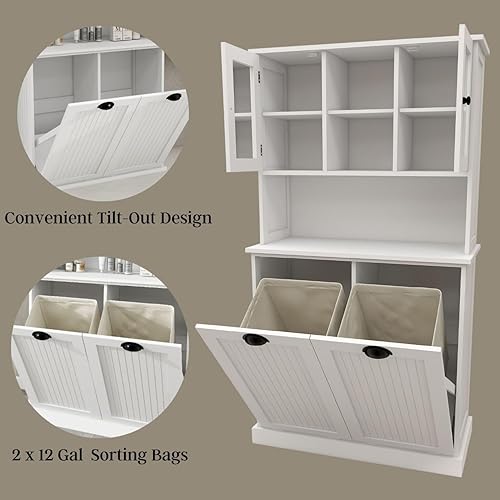 Miniatura 6 de Gabinete de almacenamiento de madera de 50.3 pulgadas de alto con estante abierto, estante para copas de vino y gabinete para sala de estar,