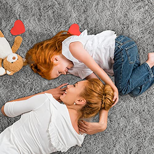 LOCHAS Ultra Soft Indoor Modern Area Rugs Fluffy Living Room Carpets for Children Bedroom Home Decor Nursery Rug 4x5.3 Feet, Gray