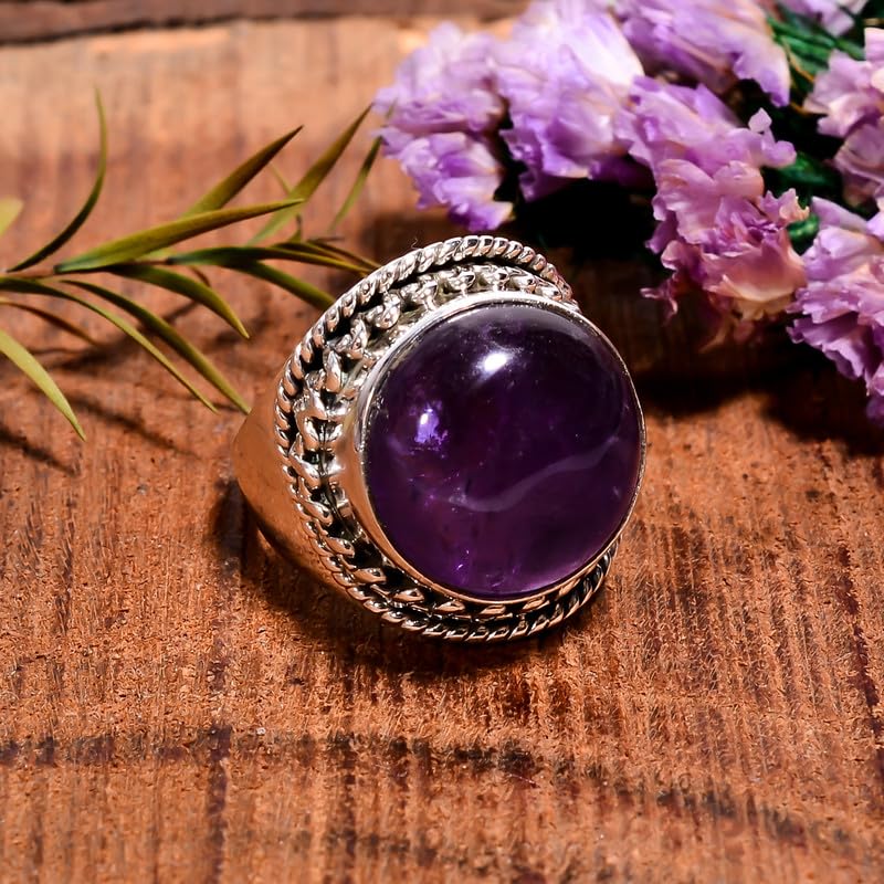 Bague en améthyste naturelle et argent style vintage faite main - 5