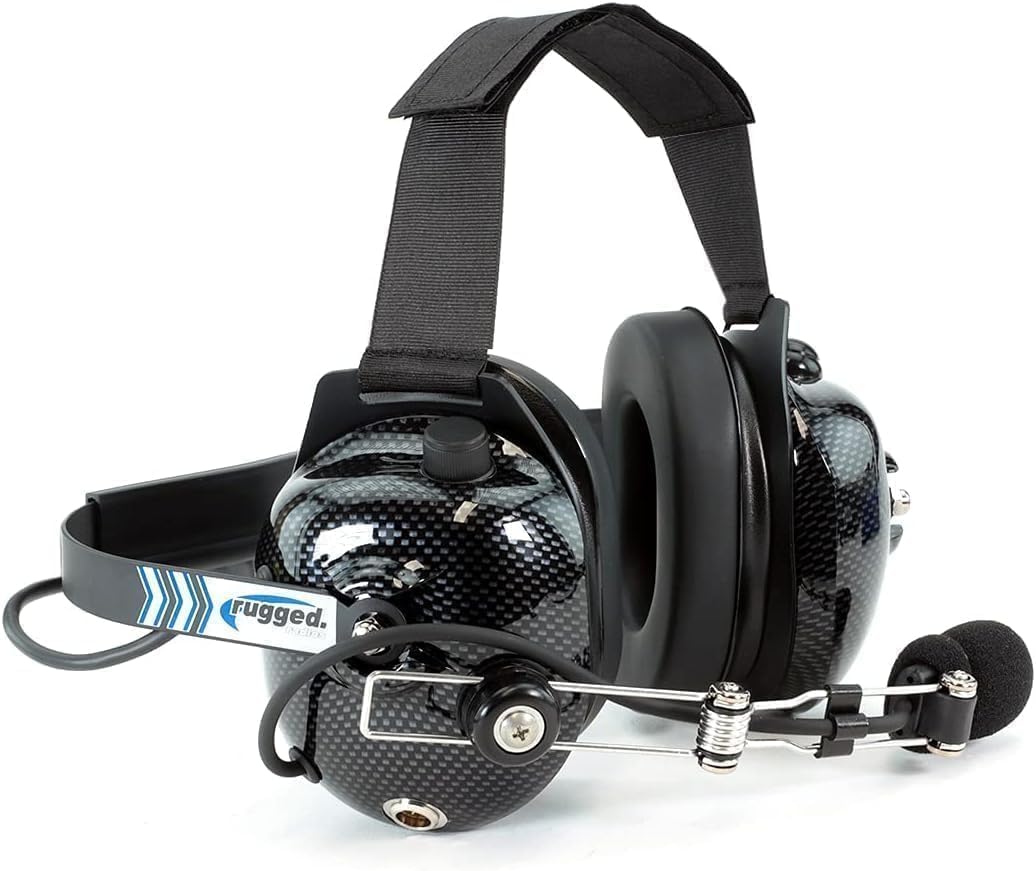 Carbon Fiber Behind The Head Headset for Racing Electronics Communications – Features Volume Control Knob 3.5mm and 5-Pin Input Jack