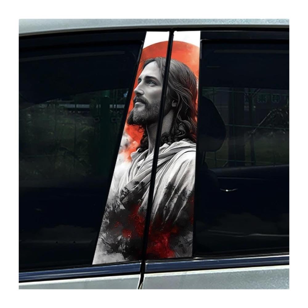 Body Parts 2PCS Car B Pillar Protective Film Decoration Christian Jesus Car Center Pillar Sticker(C)