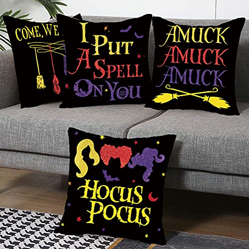 Gagec Halloween Throw Pillow Cover Hocus Pocus Witches Amuck I Put A Spell On You Party Pillowcase Sanderson Sisters 18 X 18 Inch Home Decorations Cushion Case For Sofa Couch Set Of 4 #TOP2